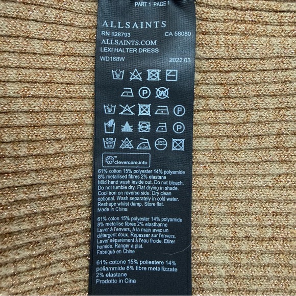 All Saints Lexi Ribbed Halter Midi Dress Praline Metallic Gold - Picture 14 of 15